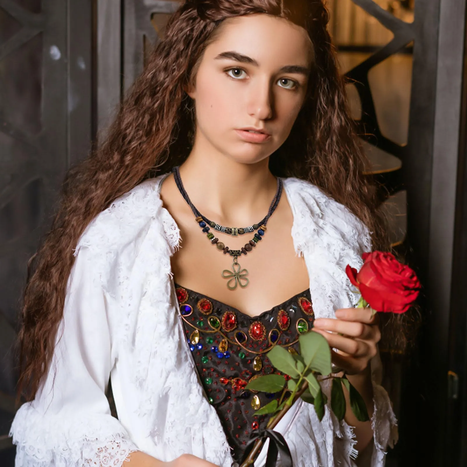 Mikovivi Collana Perline di Legno a Strati Boho, Collana con Ciondolo a Forma di Fiore Cavo Hippie Bohémien Gioielli in Stile Etnico Tribale Vintage Accessori per Donne e Uomini - immagine 6