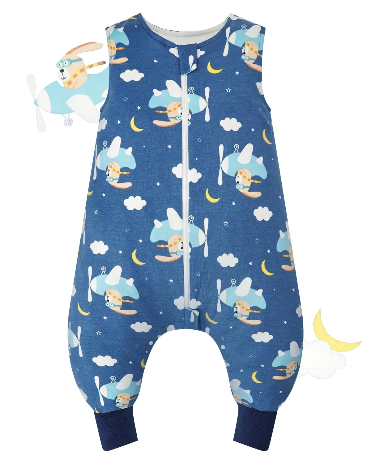 WYTbaby Sacco Nanna con Piedini 1.0 Tog in 100% Cotone - Morbido Sacco Nanna per Tutto l'Anno per Neonati - Senza Maniche - Ideale per il Sonno e il Calore - Perfetto per Bambini e Bambine, 80/2-3 - immagine 1