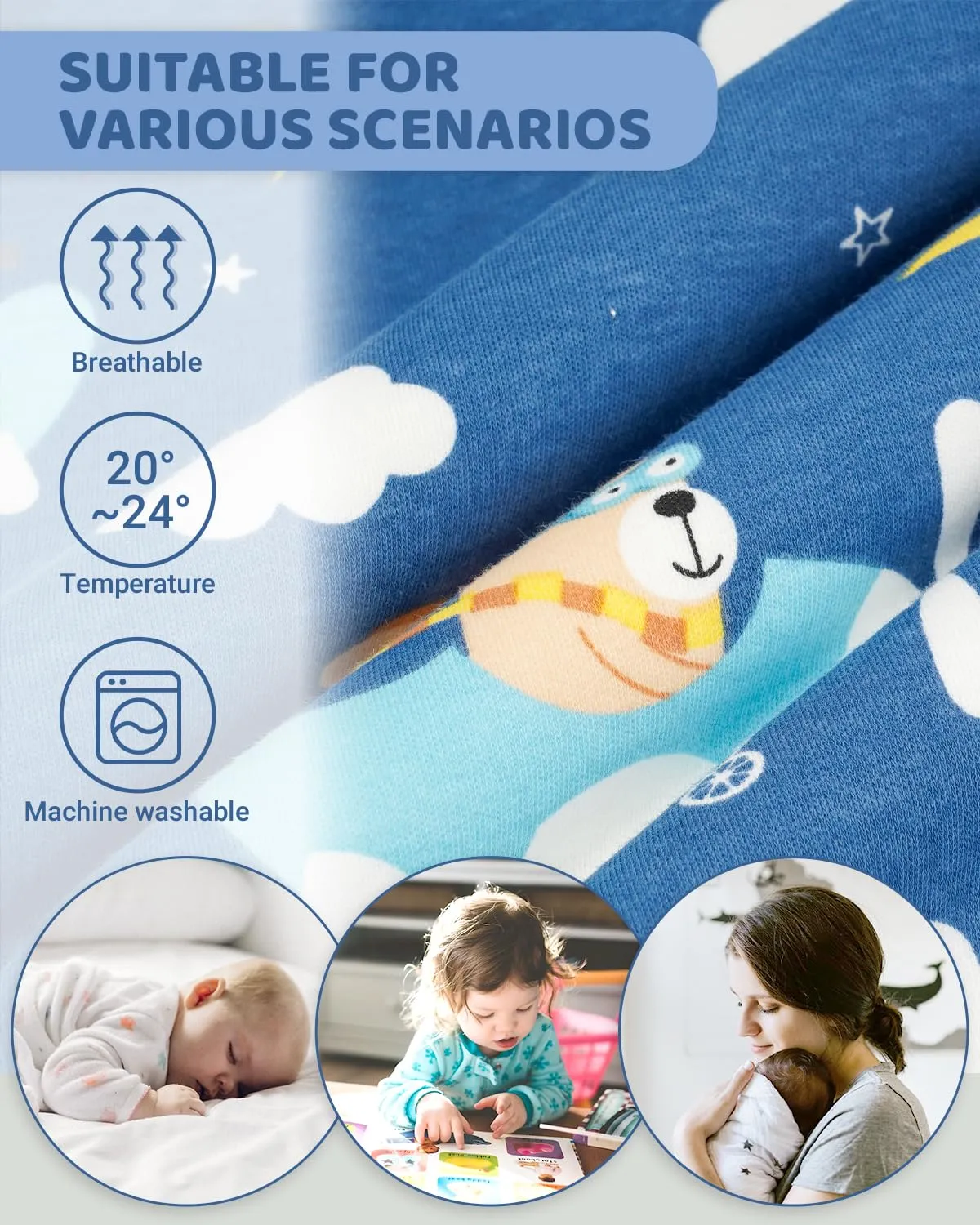 WYTbaby Sacco Nanna con Piedini 1.0 Tog in 100% Cotone - Morbido Sacco Nanna per Tutto l'Anno per Neonati - Senza Maniche - Ideale per il Sonno e il Calore - Perfetto per Bambini e Bambine, 80/2-3 - immagine 2