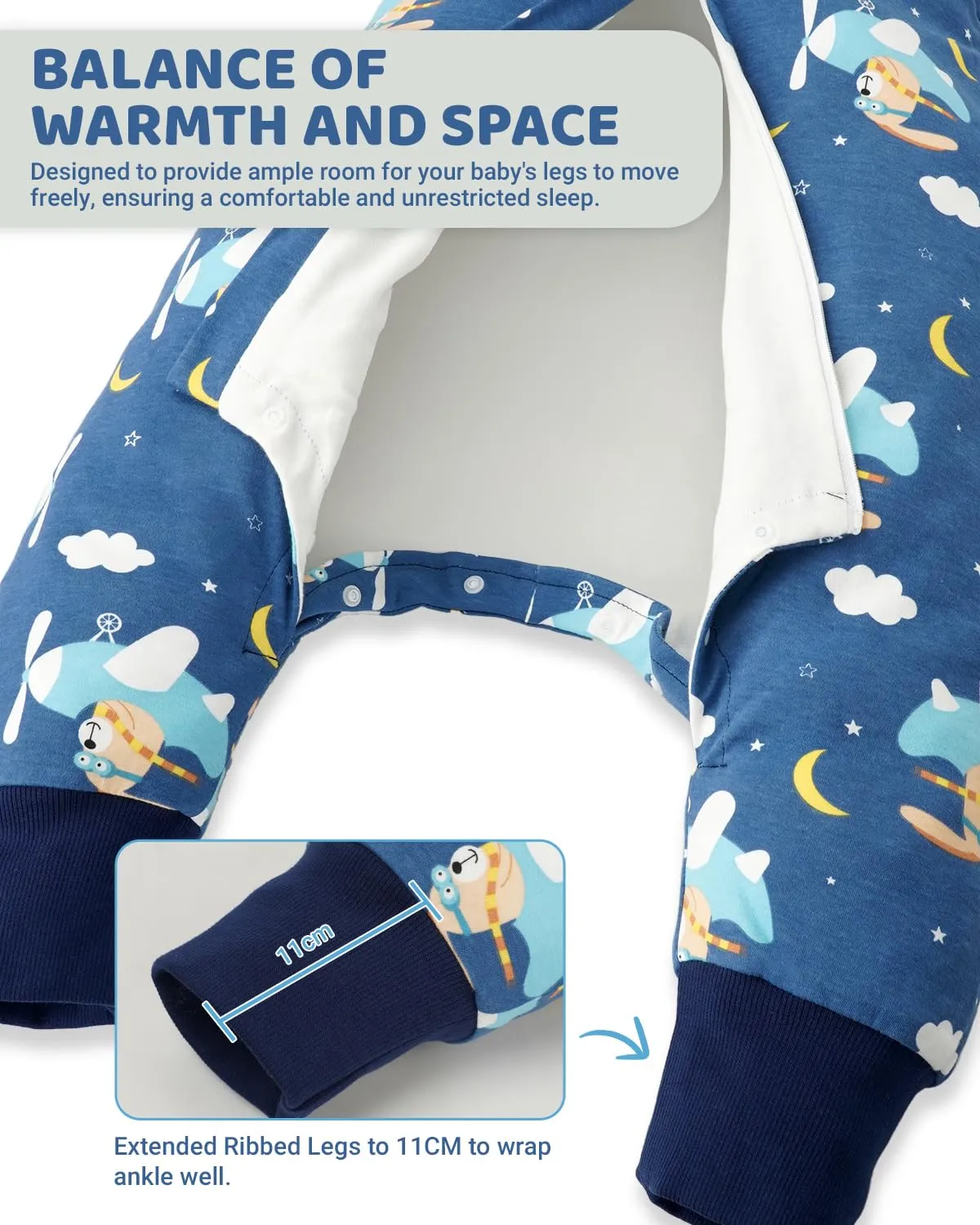 WYTbaby Sacco Nanna con Piedini 1.0 Tog in 100% Cotone - Morbido Sacco Nanna per Tutto l'Anno per Neonati - Senza Maniche - Ideale per il Sonno e il Calore - Perfetto per Bambini e Bambine, 80/2-3 - immagine 4