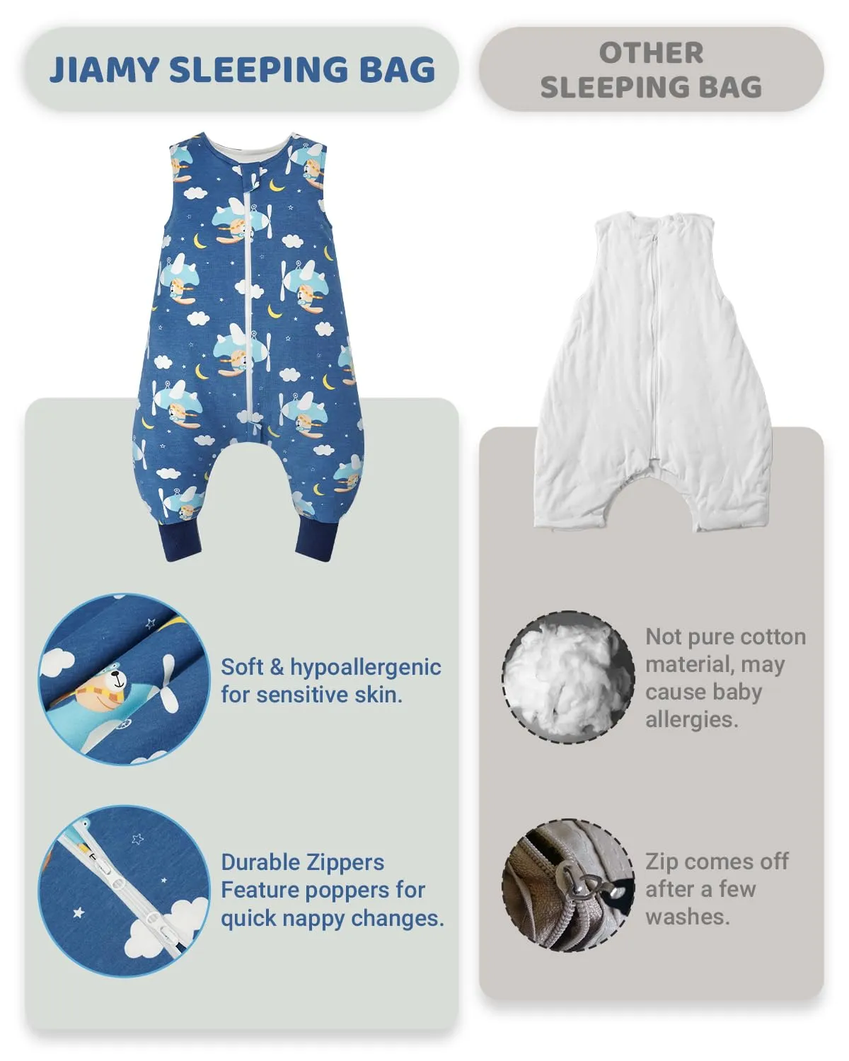 WYTbaby Sacco Nanna con Piedini 1.0 Tog in 100% Cotone - Morbido Sacco Nanna per Tutto l'Anno per Neonati - Senza Maniche - Ideale per il Sonno e il Calore - Perfetto per Bambini e Bambine, 80/2-3 - immagine 5