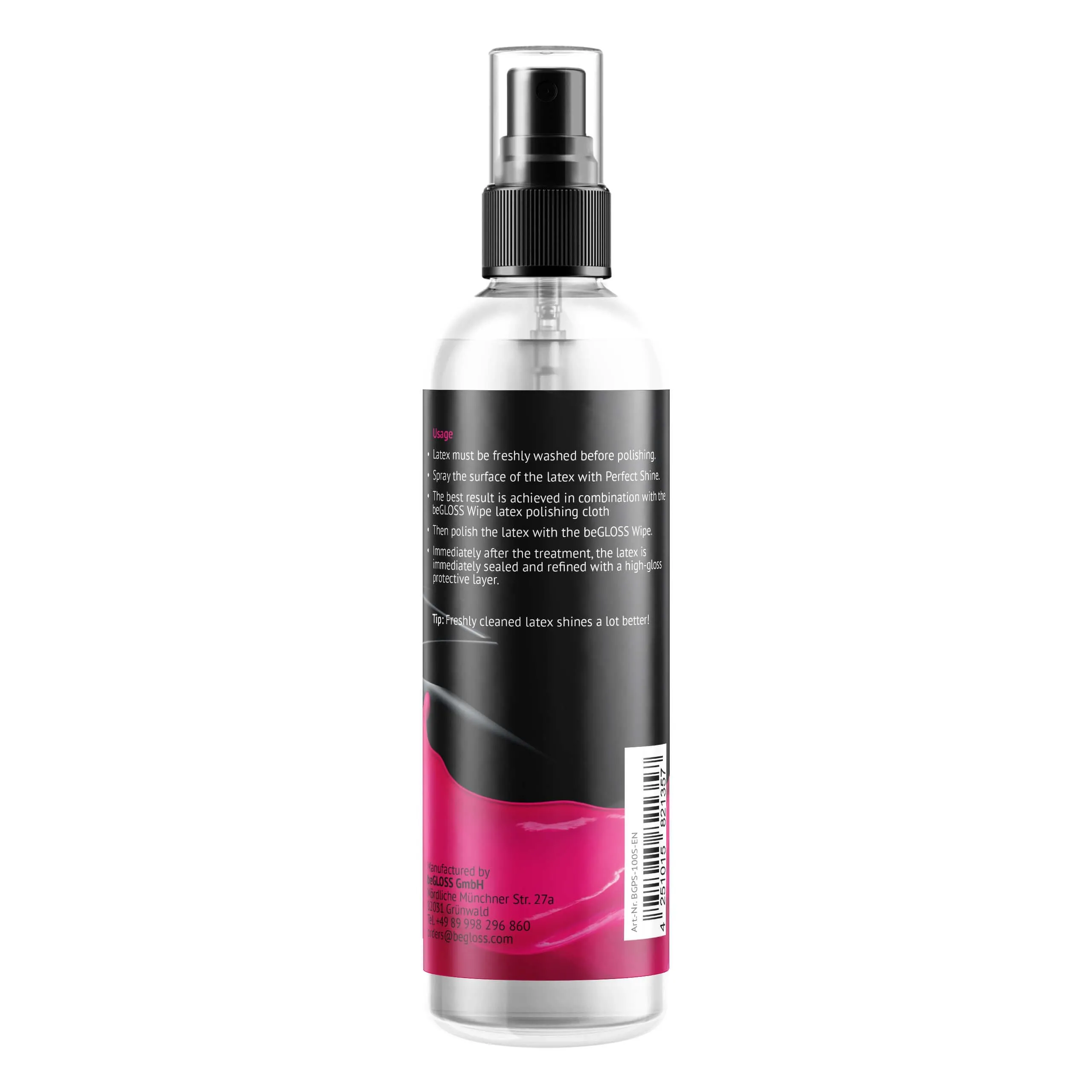 Begloss perfetto Shine Premium spray 100 ml – latex Polish – Ultimate High Gloss Shine – il lubrificante per il polacco & Care lattice di gomma e indumenti. - immagine 2