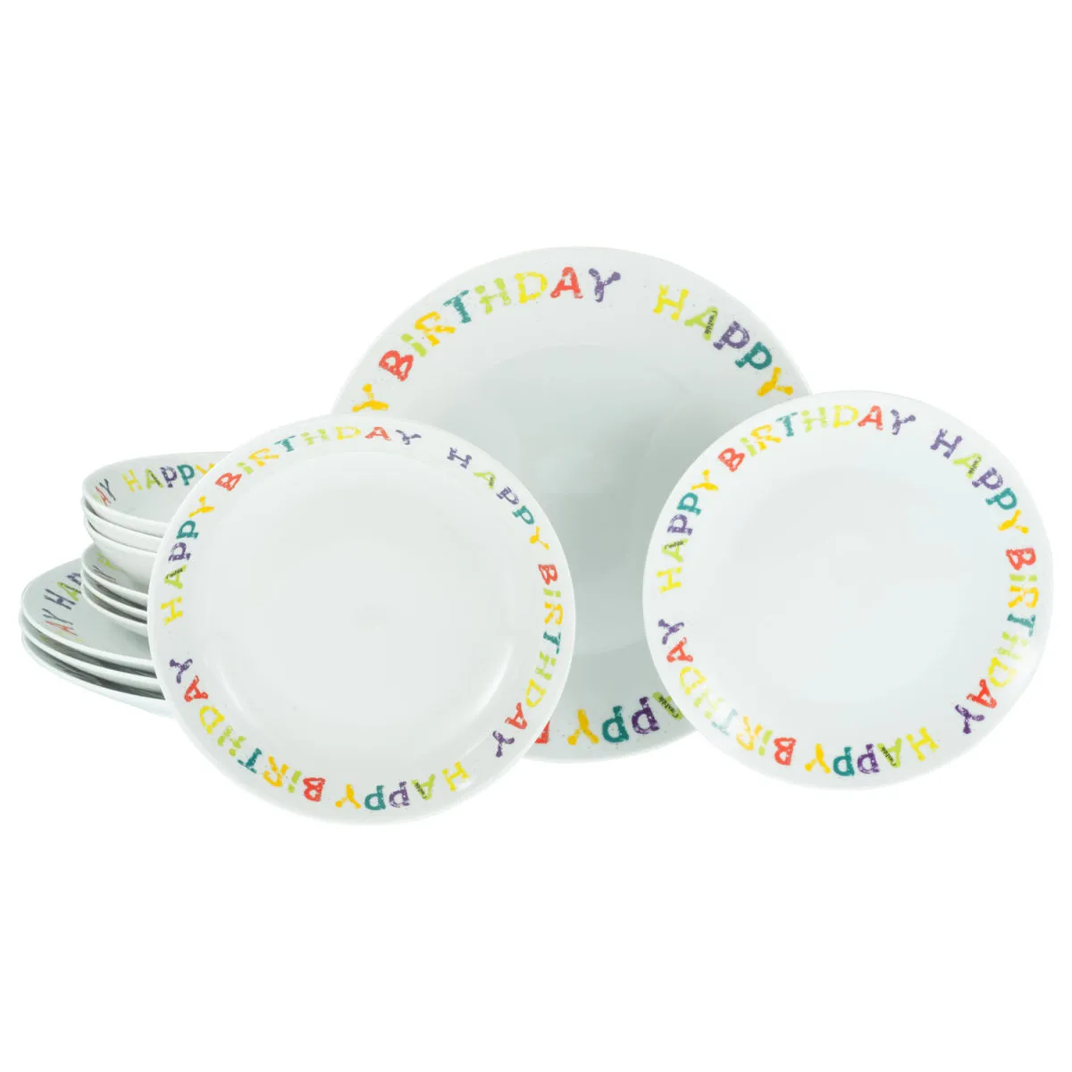 CreaTable Buon compleanno - Set di piatti 12 pezzi; bianco - immagine 1