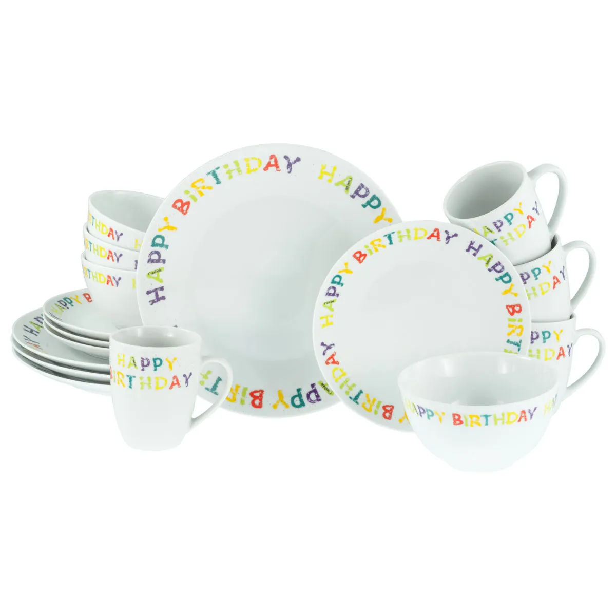 CreaTable Buon compleanno - Servizio combinato da 16 pezzi; bianco - immagine 1