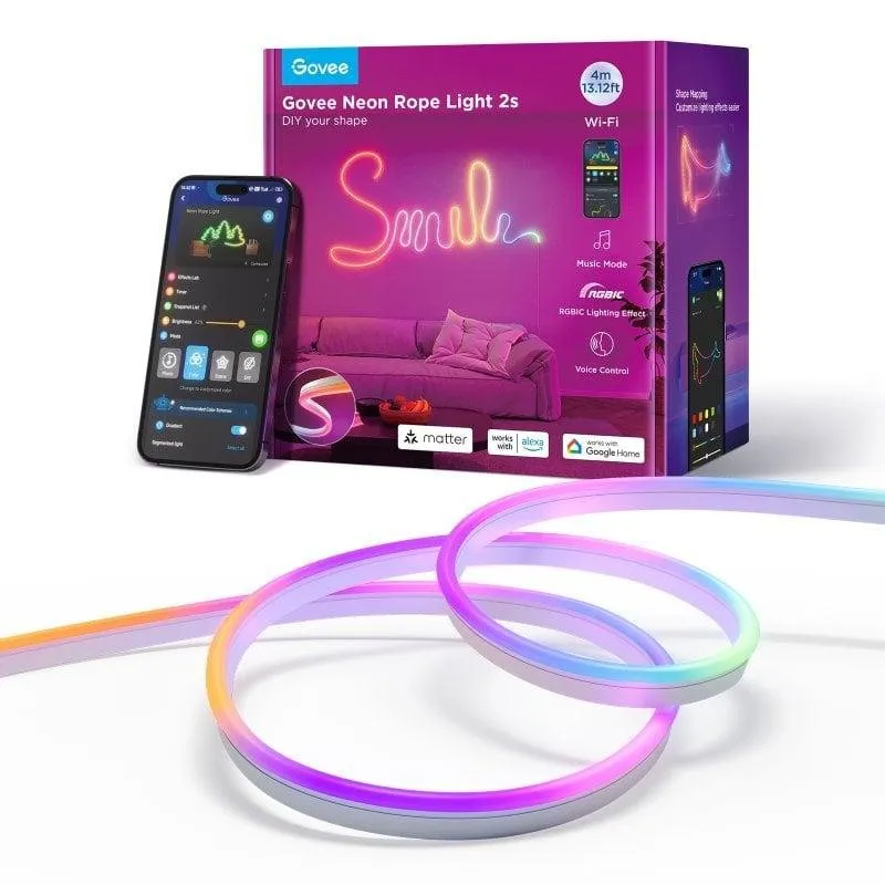 Tira LED Govee Neon Rope Light 2 4m RGBIC, Control App, Matter, Clips Flessibili - immagine 1