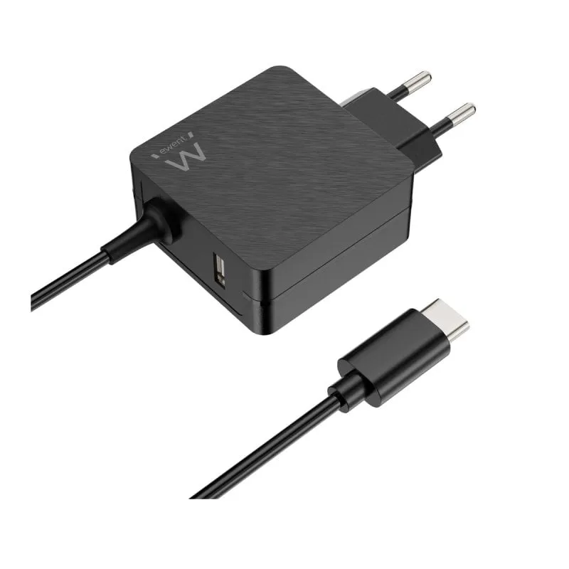 Caricabatterie Ewent EW3979 45W USB-C Power Delivery, USB-A, ricarica rapida, cavo da 1,5 m, nero - immagine 1