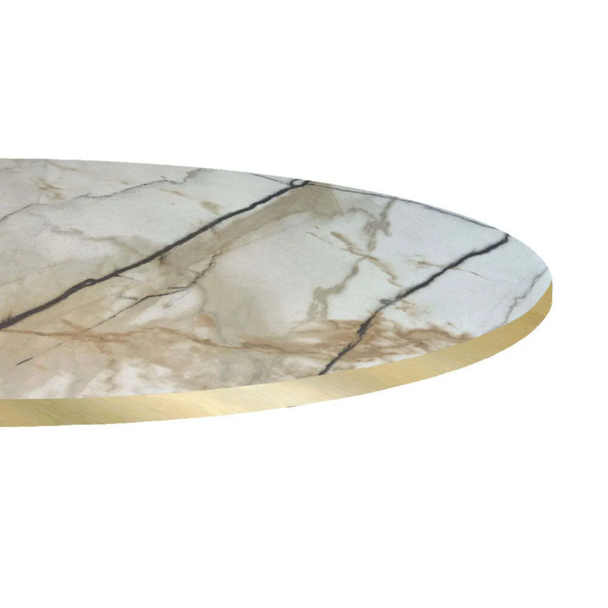 RestooTab Piano tavolo rotondo, laminato marmo chiaro, bordi colore ottone; 70x70 cm (LxL); bianco lana/grigio/ottone; rotonda - immagine 1