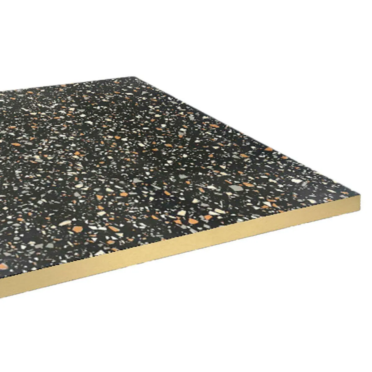 RestooTab Piano tavolo quadrato, laminato Terrazzo, bordi colore ottone; 60x60 cm (LxL); nero/terazzo/ottone; quadrata - immagine 1