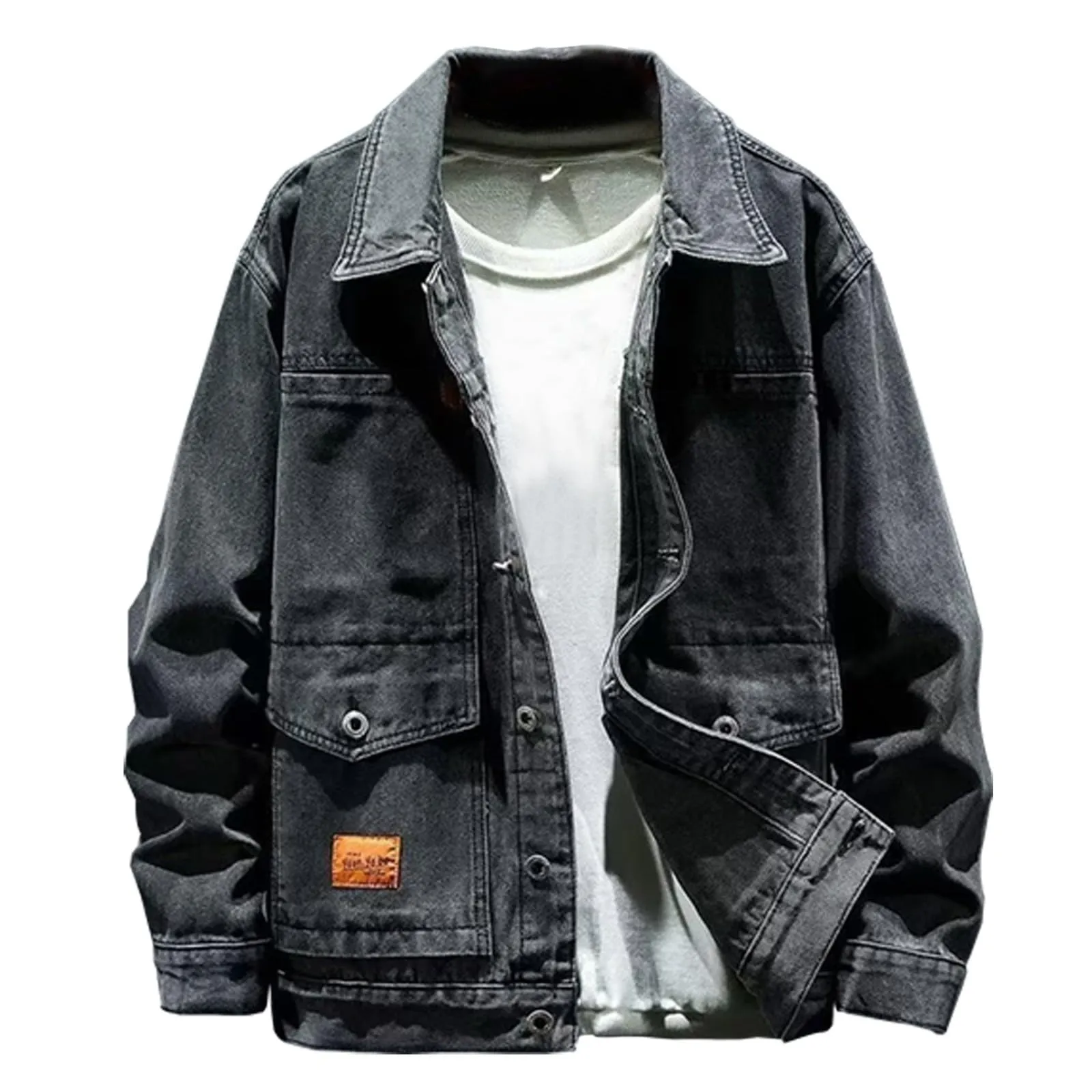 Giubbotto Jeans Uomo Estivo, Giacca Denim Giubbino Slim Cotone Leggero Estivo Casual Bottoni Tasche Frontali Nera Casual Denim Giacca in Jeans Vintage Giacca Trucker - immagine 1