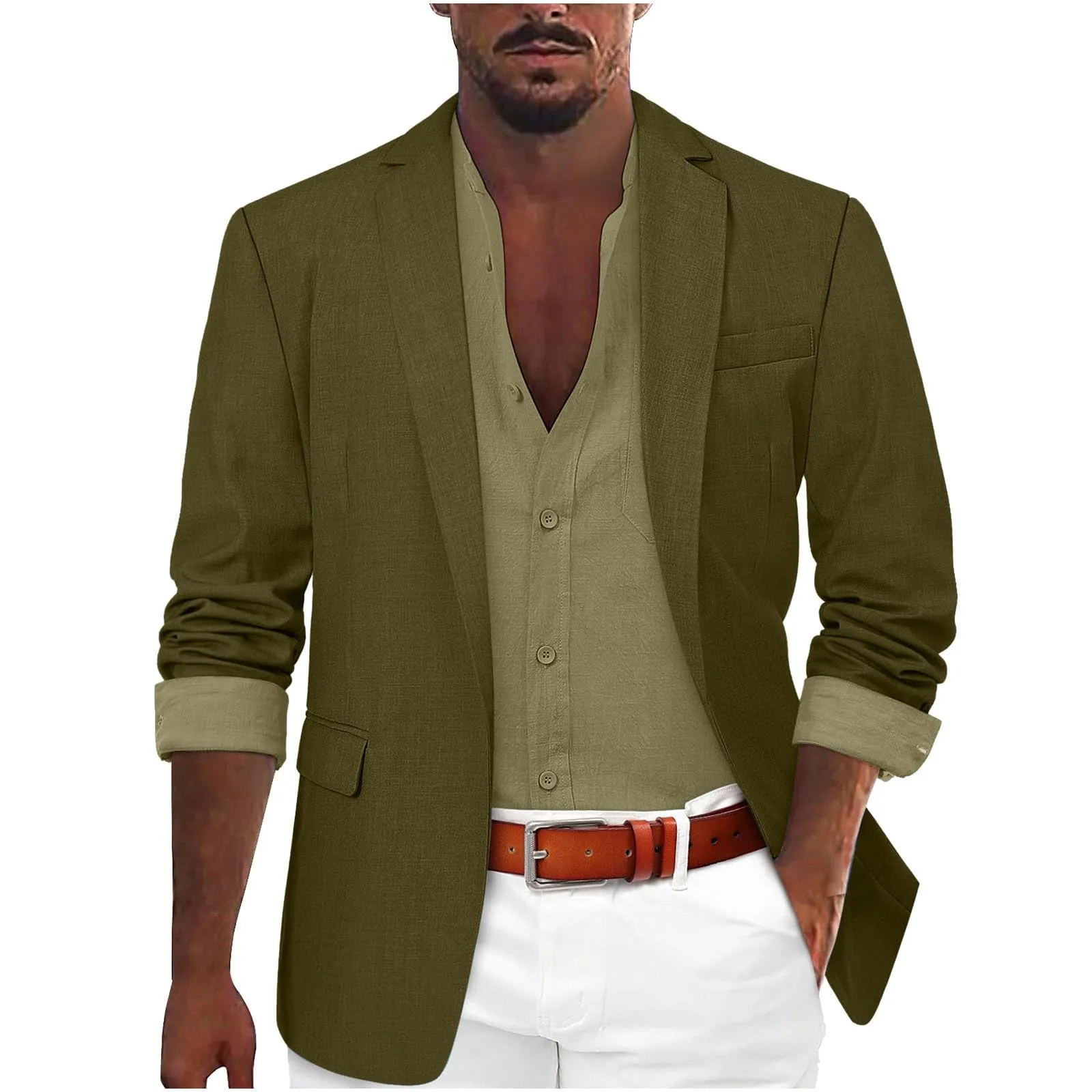 Blazer Uomo Primaverile, con Un Bottone Slim Fit Giacca da Abito Smoking Formale da Lavoro con Tasche Blazer Blazer Uomo Chic Elegante Jacket da Abito d'Affari Business Jacket Giacca - immagine 1