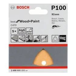Set fogli abrasivi carta preforata levigatrici delta 5 pz (L.92 mm grana P100) 2608900826 - immagine 1