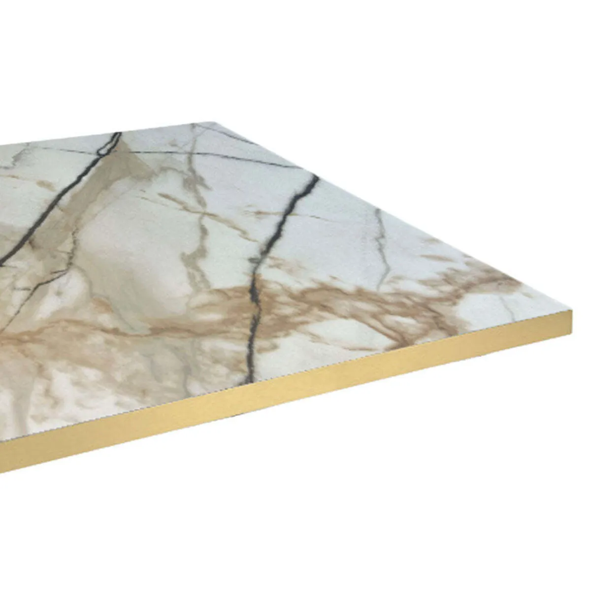 RestooTab Piano tavolo rettangolare, decoro in marmo chiaro, bordi color ottone; 160x80 cm (LxL); bianco lana/grigio/ottone; rettangolare - immagine 1