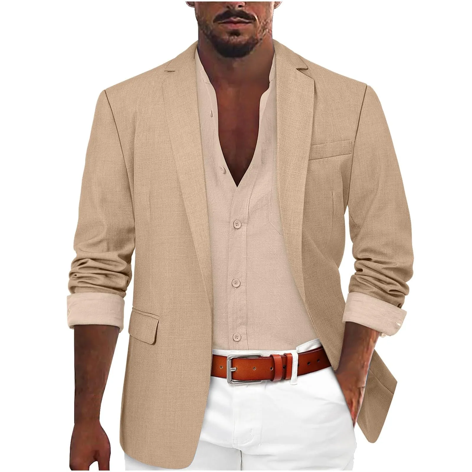 Giacca Blazer Uomo, Monopetto a Quadri con Due Bottoni Blazer da Abito Slim Fit Casual da Lavoro Sottile Ed Elegante per Smoking Giacche da Completo Cappotto Casual Affari Formale Cena Capispalla - immagine 3