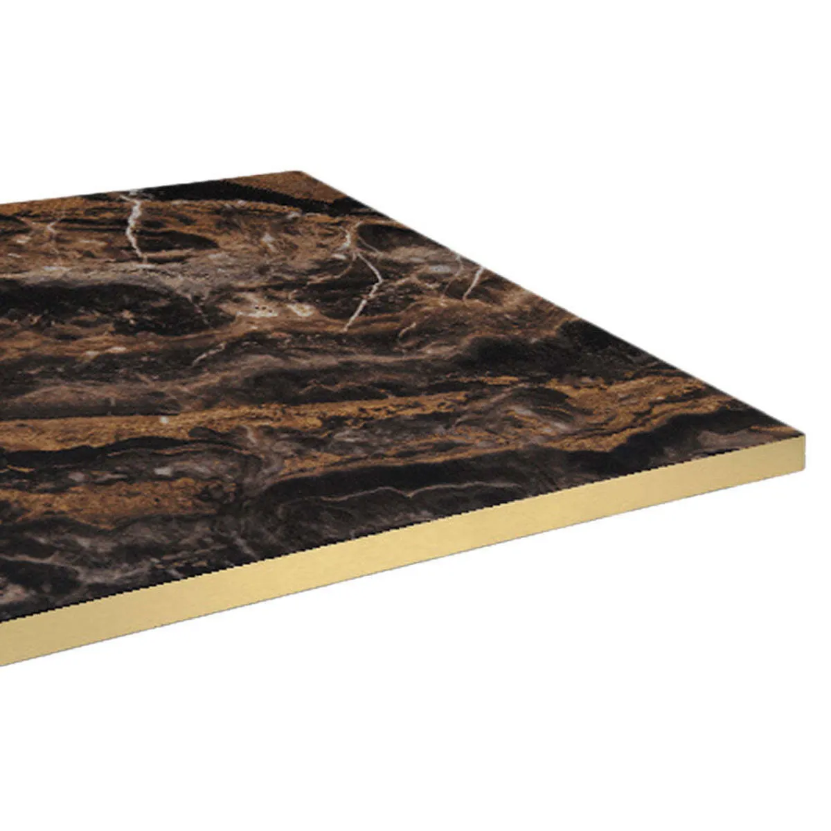 RestooTab Piano tavolo quadrato, decoro in marmo scuro, bordi color ottone; 60x60 cm (LxL); nero/oro/ottone; quadrata - immagine 1