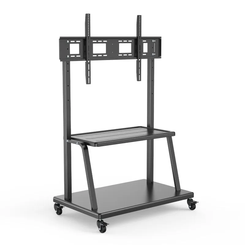 Ewent EW1541 Supporto TV in acciaio resistente, altezza regolabile fino a 150 kg, 4 ruote, 2 ripiani - immagine 1
