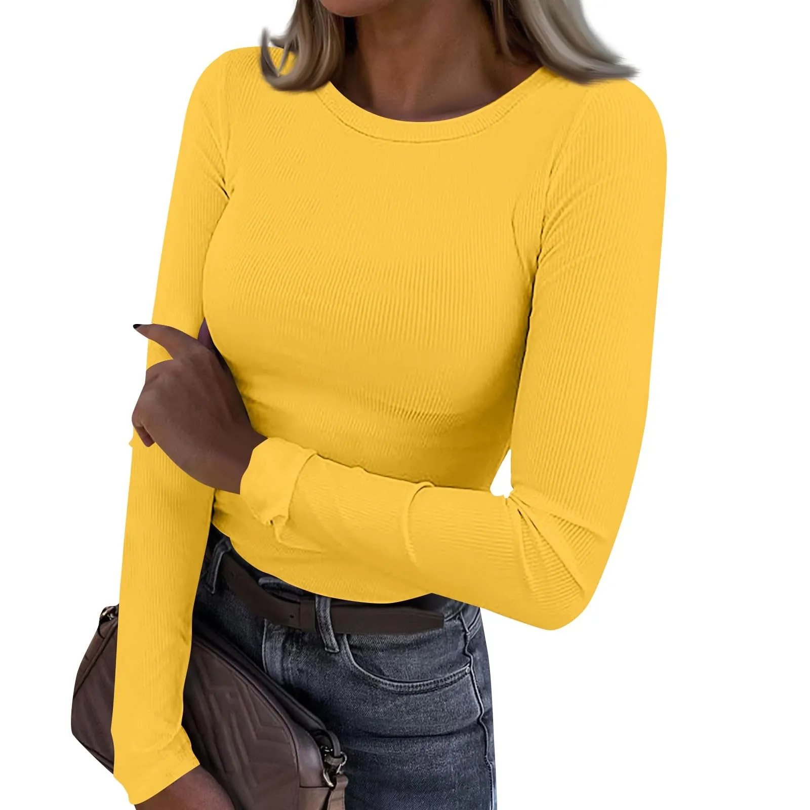 MOKBAY Top Bianco Manica Lunga Basic Corsetto Magliette Donna Cotone Maglia Tshirt Elegante Slim Fit Invernale Tinta Unita Sexy Maglie Maniche Lunghe Maglia Intima Cotone Manica Lunga XL - immagine 4