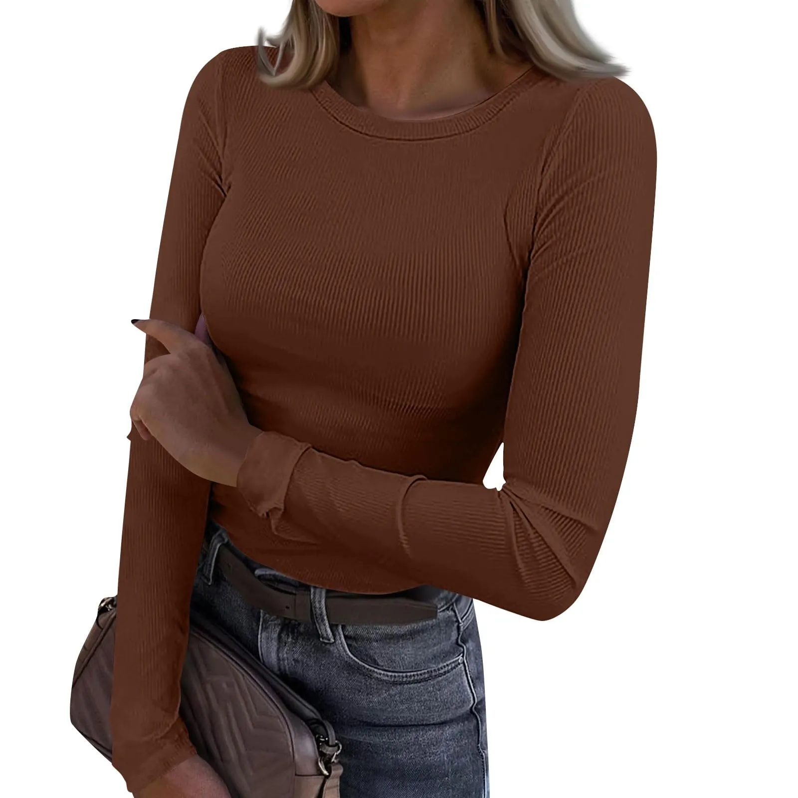 MOKBAY Maglie Eleganti Donna Manica Lunga Basic Maglia Sexy Tshirt Slim Fit Elegante Maglia Intima Tinta Unita Magliette Cotone Manica Lunga Attillate Invernali Top Maniche Lunghe Donna 3XL - immagine 1