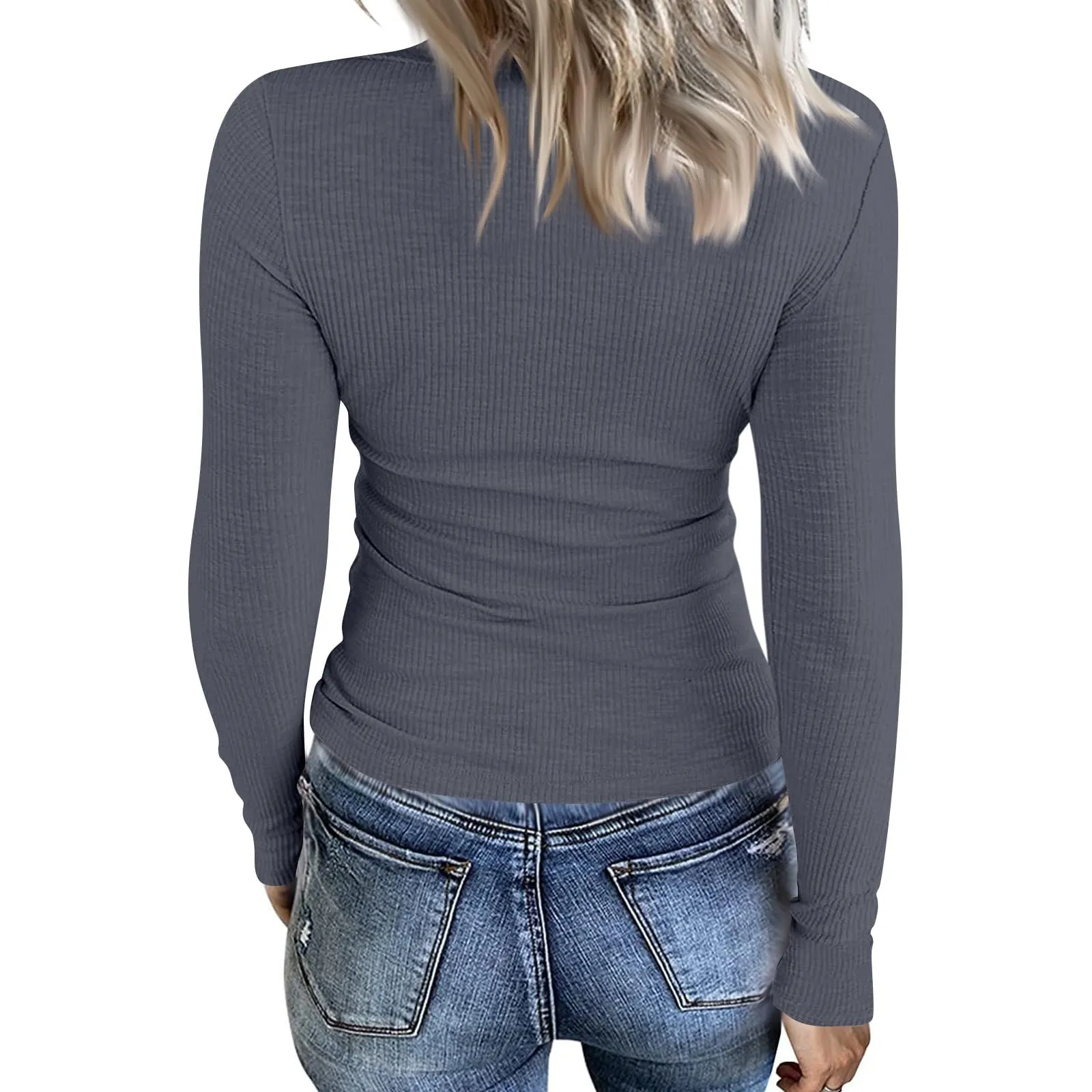MOKBAY Crop Top Slim Fit Maglia Sexy Invernale Attillate T-Shirt Maglie Donna Manica Lunga Maglietta Aderente Manica Lunga Y2k Tinta Unita Curvy Maglia Invernale Donna S - immagine 7