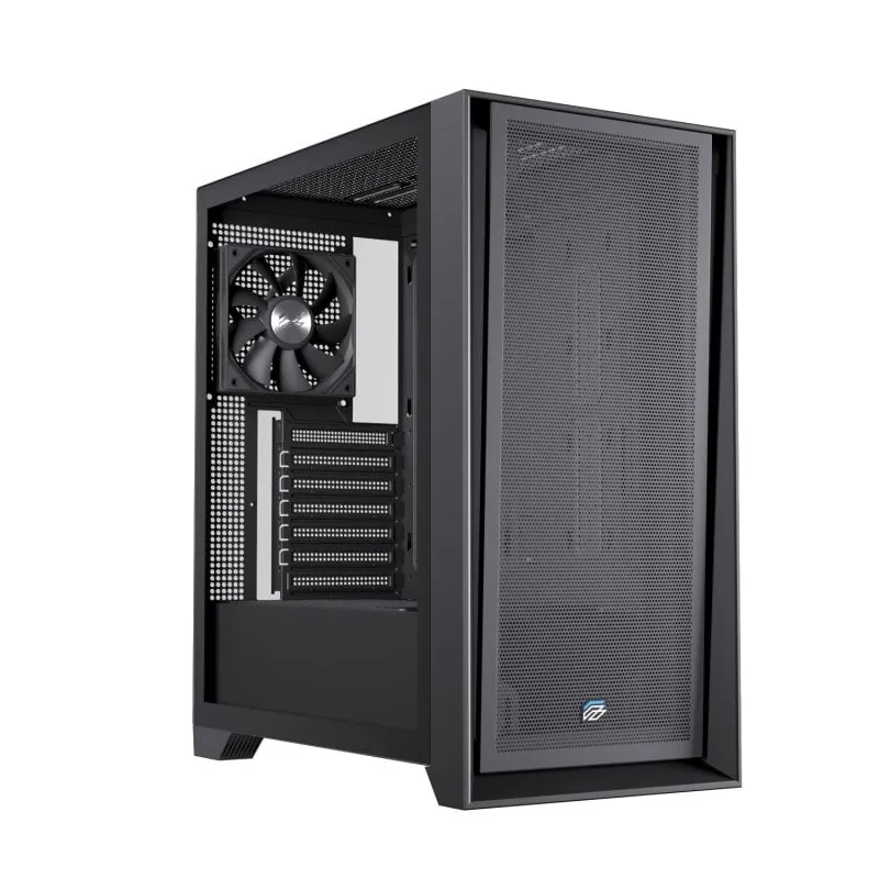 Case per PC Einarex Pulse P600 Core Black con pannello in vetro temperato/rete intercambiabile, supporto per 6 ventole, raffreddamento a liquido da 360 mm e pannello laterale in vetro - immagine 1