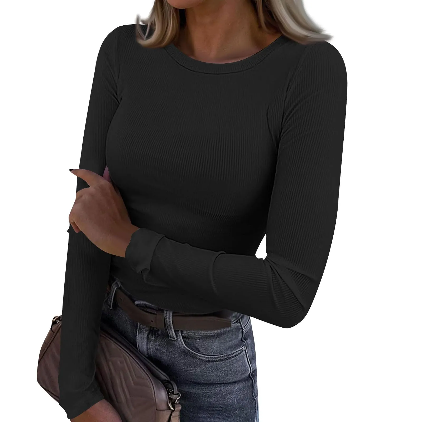 MOKBAY Magliette Intime Donna Basic Invernali Slim Fit Curvy Manica Lunga Aderente Tshirt Tinta Unita Taglie Forti Maglie Elegante Top Maniche Lunghe Donna Maglia Maglia Intima Cotone Manica Lunga XL - immagine 4