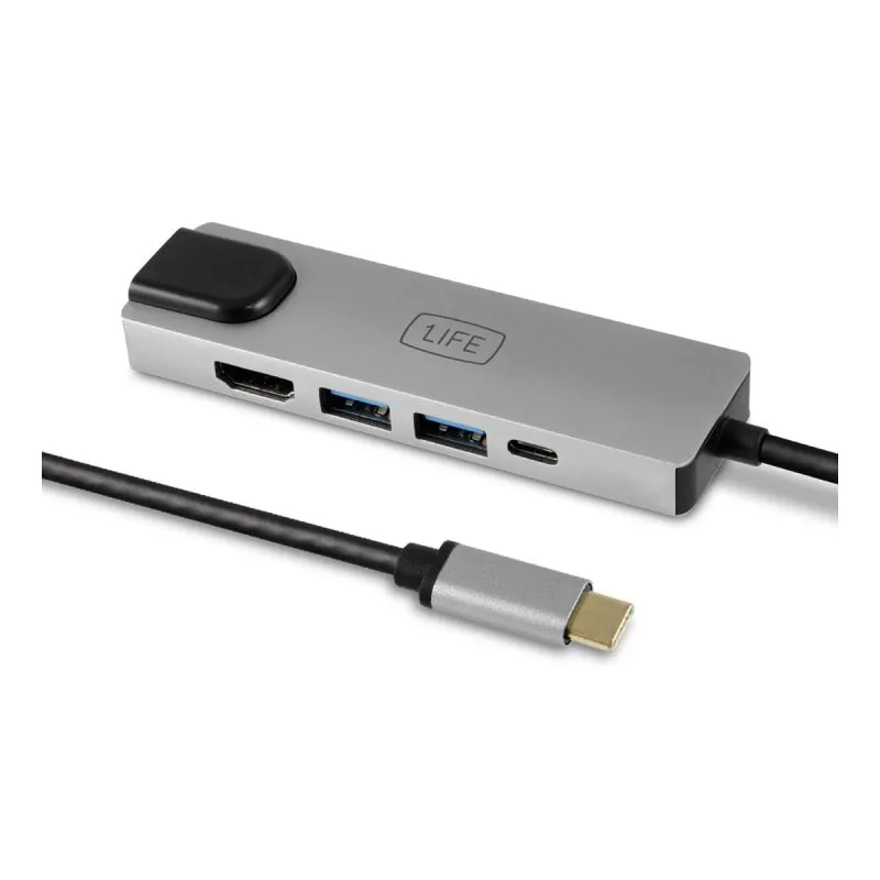 Hub USB 1Life USB-C 5in1 HDMI DEX RJ45 USB 3.0 Cinzento - immagine 1