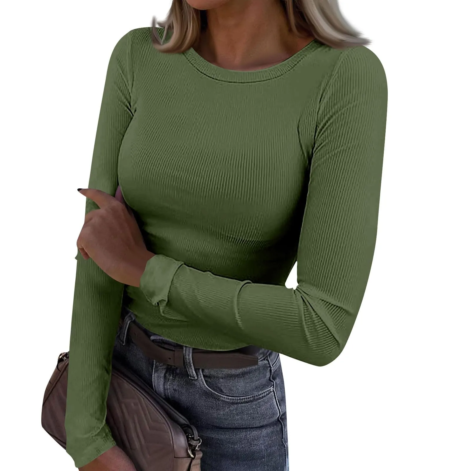 Maglia Donna Elegante Maglie Cotone Maniche Lunghe Maglietta Nera Bambina Manica Lunga T-shirt Maglia Y2k Basic Manica Lunga Autunnali Tinta Unita Slim Fit Sexy Aderente Top Donna Maniche Lunghe M - immagine 4