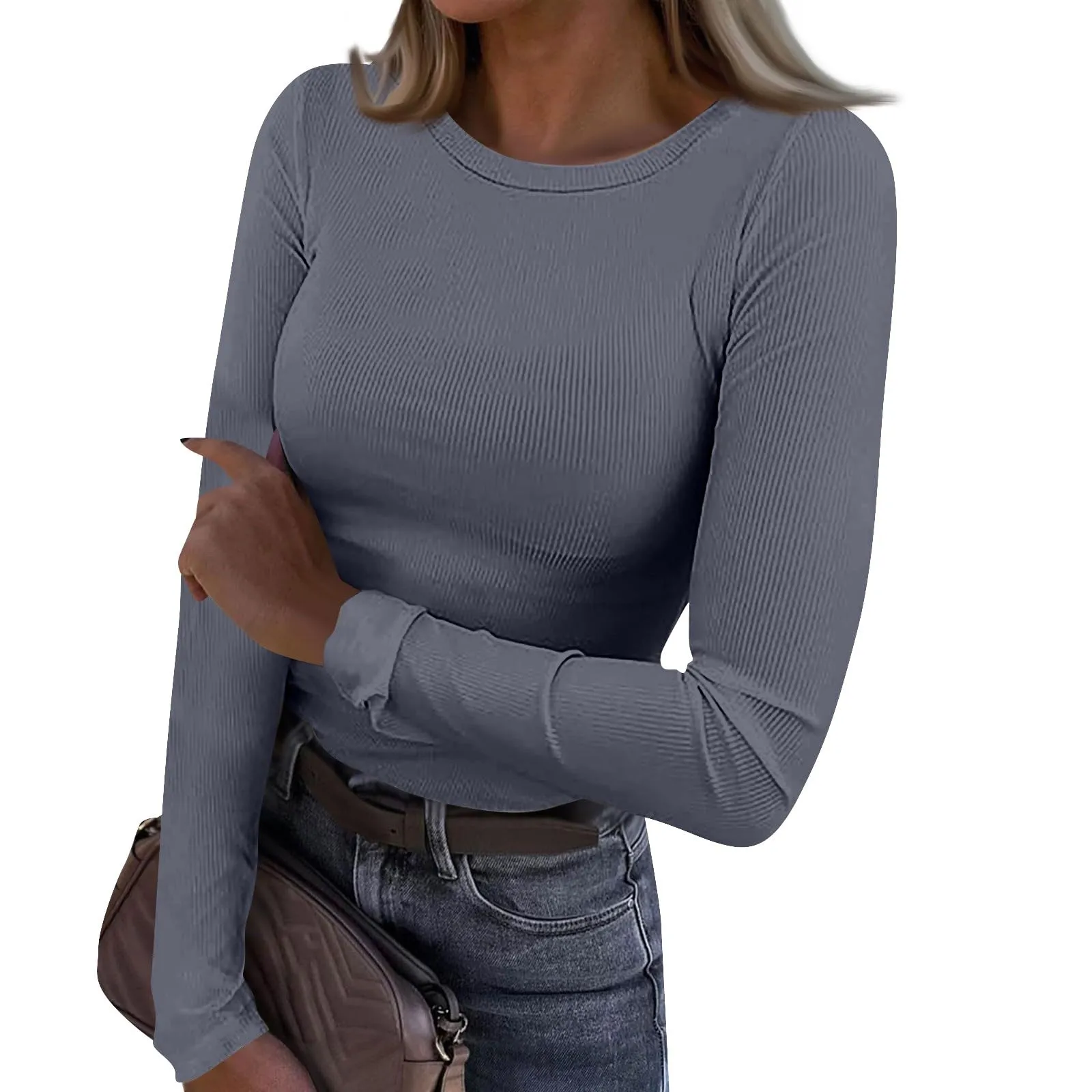 MOKBAY Maglietta Intima Donna Maglie Autunnali Slim Fit Autunnali Elegante Manica Lunga Top Sexydonna Y2k Attillata Tinta Unita Maglia Tshirt Sexy Maglia Manica Lunga Donna Cotone 3XL - immagine 3