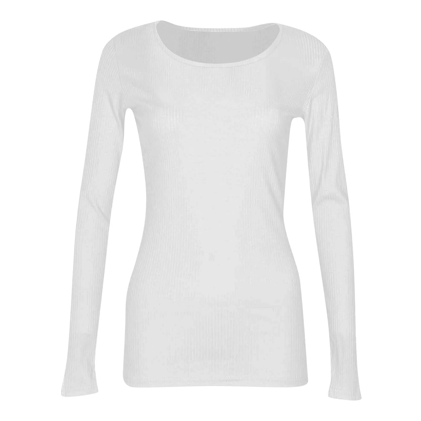 MOKBAY Top Bianco Basic Autunno Maglia Magliette Donna Manica Lunga Cotone Slim Fit Y2k Tshirt Manica Lunga Attillata Tinta Unita Maglia Maniche Lunghe Cotone Elegante Maglie Donna XXL - immagine 6