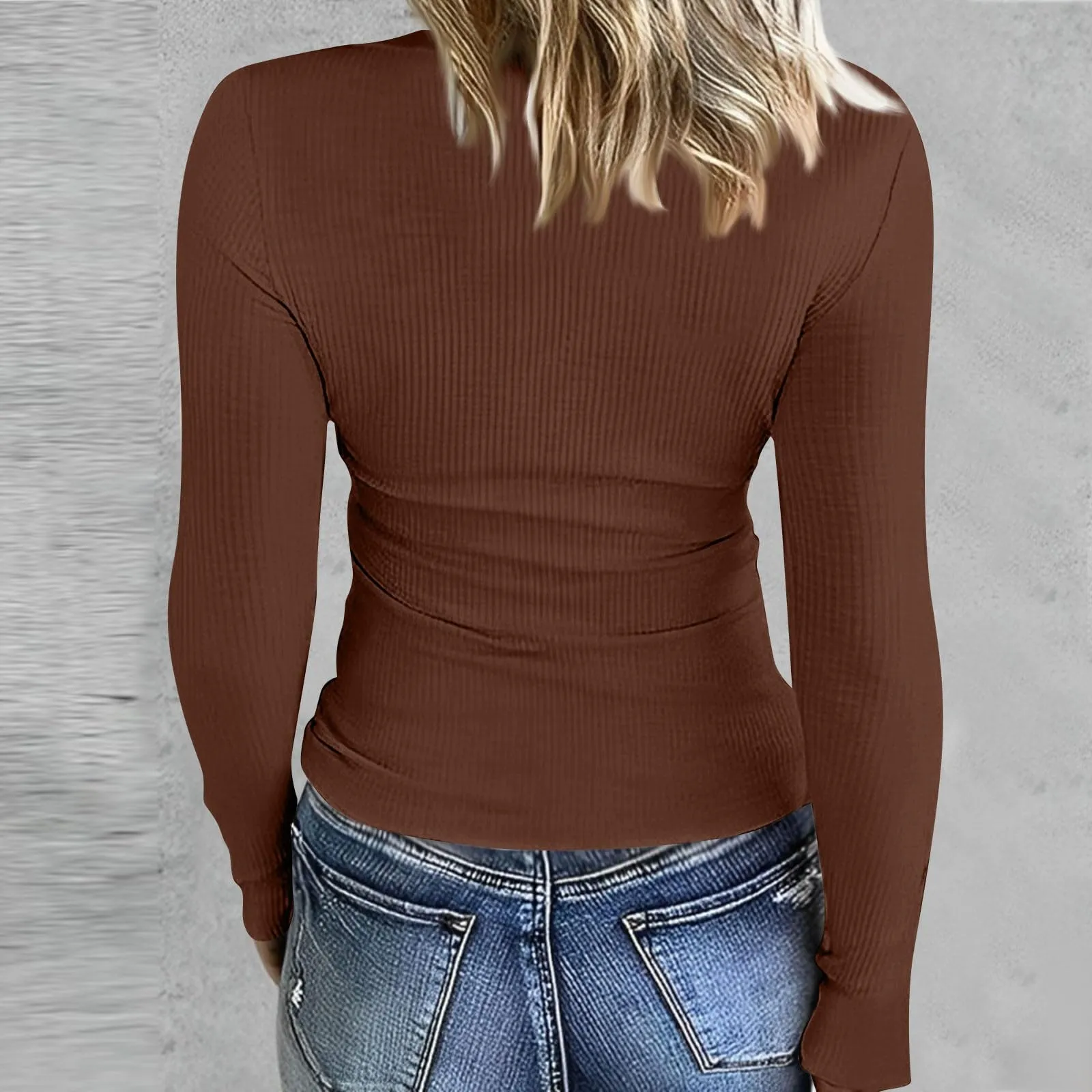 MOKBAY Maglia Scollo a V Donna Corsetto Maglia Slim Fit Manica Lunga Maglie Eleganti Invernali Tinta Unita Basic Invernali Sexy Crop Top Maniche Lunghe Tshirt Curvy Magliette Termiche Donna XXL - immagine 2