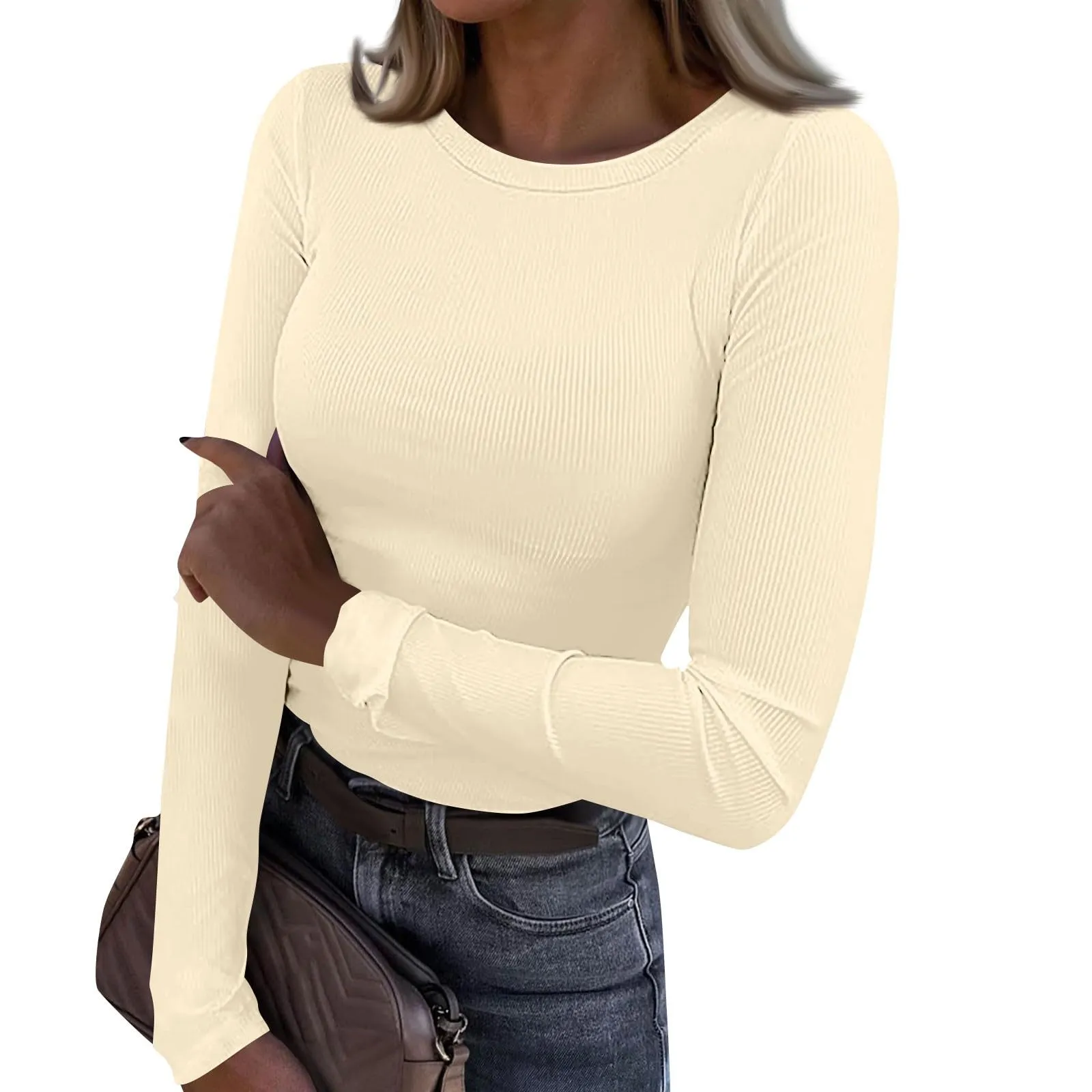 MOKBAY Magliette Maniche Lunghe Donna T-Shirt Invernali Basic Top Slim Fit Manica Lunga Sexy Maglia Curvy Tinta Unita Maglia Maniche Lunghe Cotone Attillate Maglie Eleganti Donna Invernali S - immagine 4