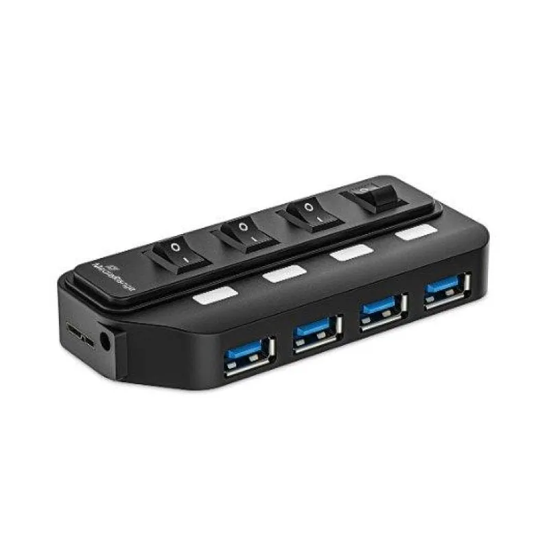 Hub USB 3.0 Mediarange MRCS505 con 4 porte USB 3.0, alimentato da adattatore CA, nero - immagine 1