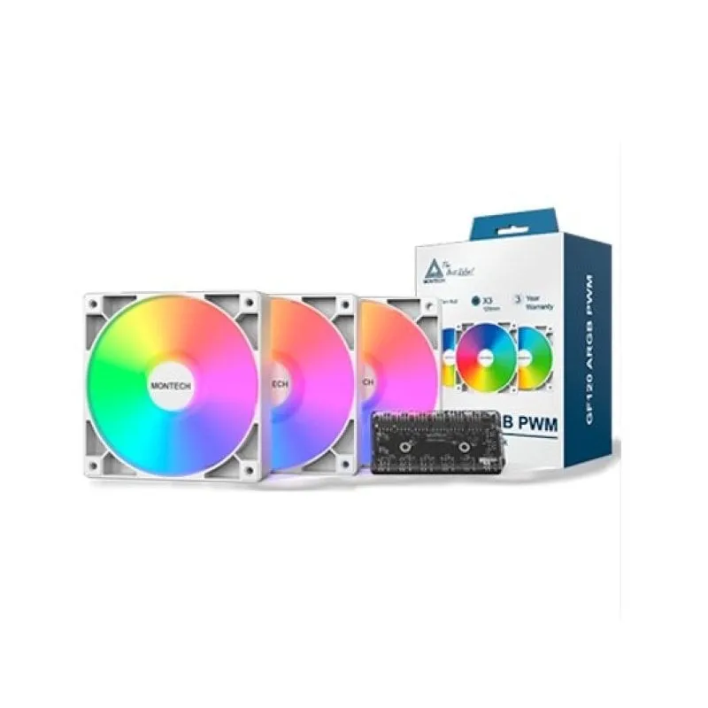 Montech Air Cooling Triple Pack GF120 PWM ARGB 120mm Bianco con Controller Hub - immagine 1