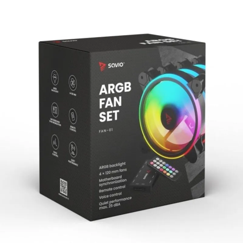 Kit di raffreddamento ad aria Savio FAN-01 da 120 mm con 4 ventole RGB e controllo vocale - immagine 1