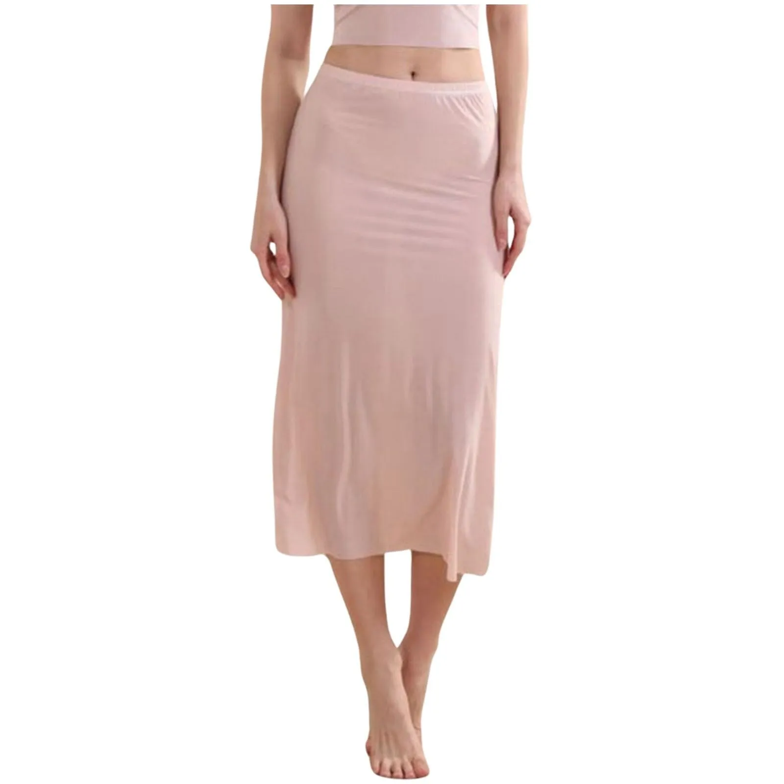 Generisch Sottogonna Lunga Da Donna, Lunghezza Al Ginocchio, Antistatica, Liscia, Morbida, Elegante, Classica, Rosa Chiaro, M - immagine 1