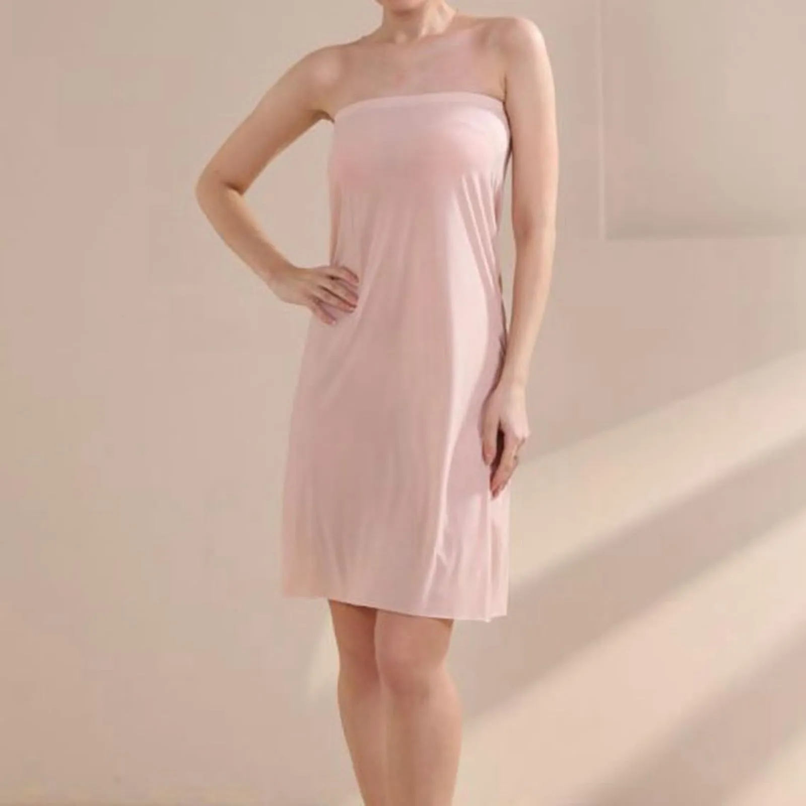 Generisch Sottogonna Lunga Da Donna, Lunghezza Al Ginocchio, Antistatica, Liscia, Morbida, Elegante, Classica, Rosa Chiaro, M - immagine 4