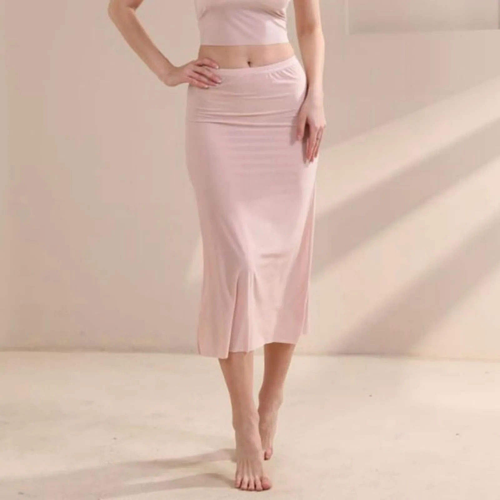 Generisch Sottogonna Lunga Da Donna, Lunghezza Al Ginocchio, Antistatica, Liscia, Morbida, Elegante, Classica, Rosa Chiaro, M - immagine 7