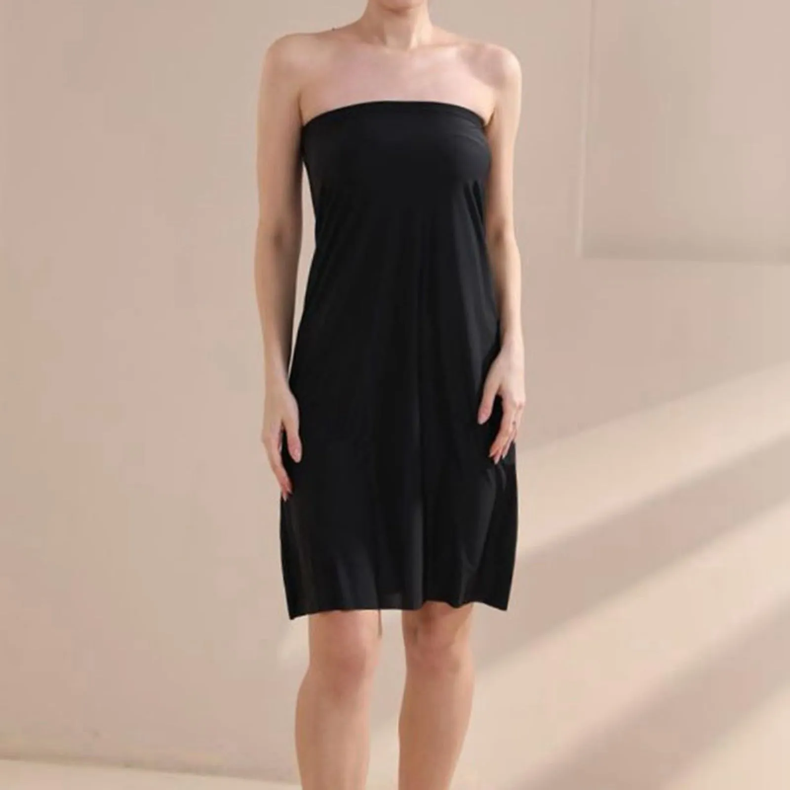 Sottoveste da donna, lunga, mezza gonna al ginocchio, petticoat, antistatica, liscia, morbida, elegante, classica, sottogonna, gonna a matita lunga, mezza gonna, Nero , XL - immagine 3