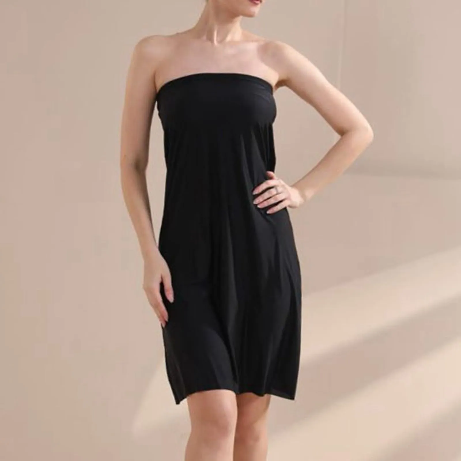 Sottoveste da donna, lunga, mezza gonna al ginocchio, petticoat, antistatica, liscia, morbida, elegante, classica, sottogonna, gonna a matita lunga, mezza gonna, Nero , XL - immagine 4