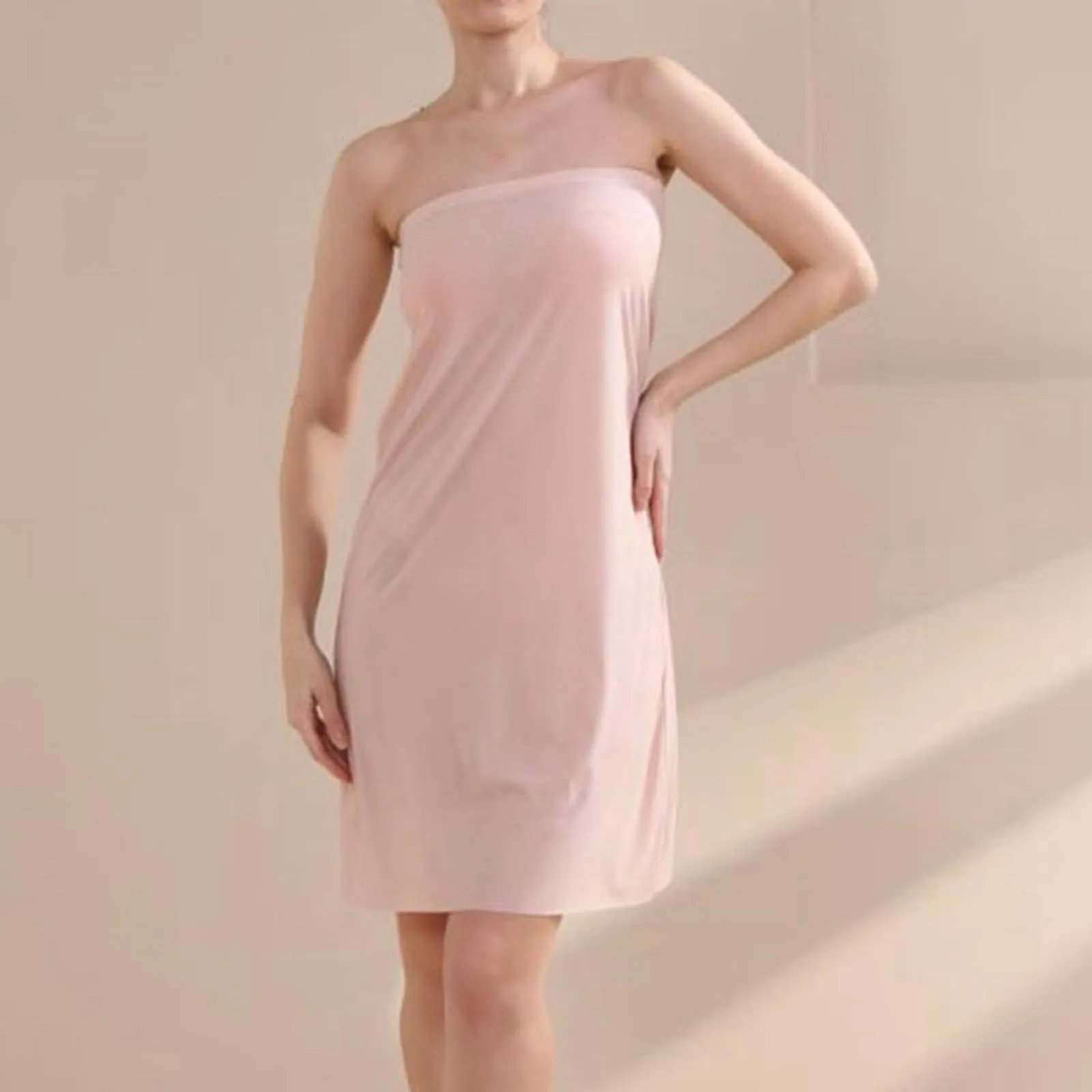Sottoveste da donna, lunga, mezza gonna al ginocchio, petticoat antistatico, sottogonna liscia, morbida, elegante, classica, gonna a matita lunga, mezza gonna, rosa chiaro, XL - immagine 6