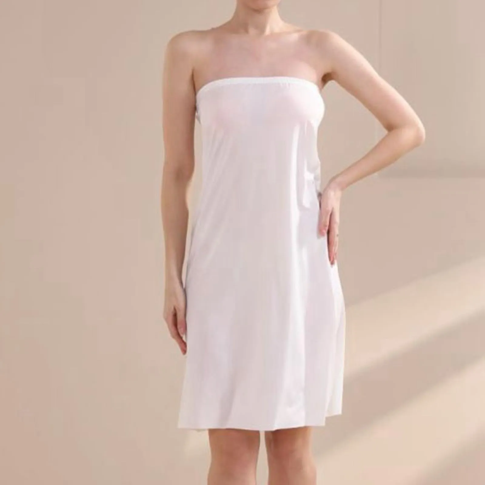 Sottoveste da donna, lunga, mezza gonna al ginocchio, petticoat antistatico, sottogonna liscia, morbida, elegante, classica, gonna a matita lunga, mezza gonna, bianco, L - immagine 4