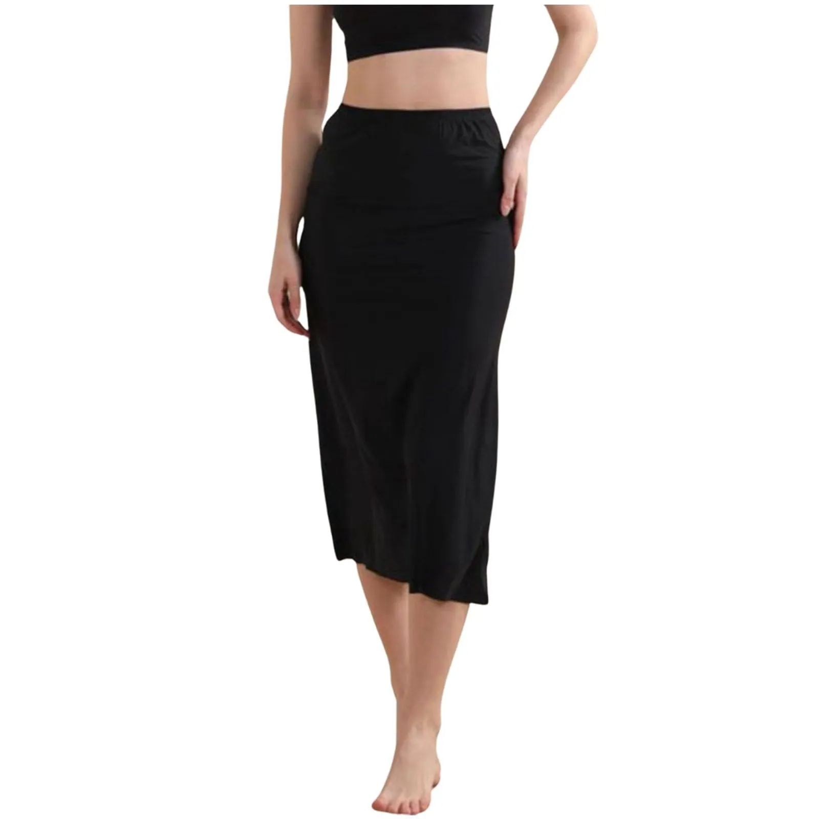 Sottogonna da donna, lunghezza al ginocchio, antistatica, liscia, morbida, elegante, classica, a matita, lunga, Nero , M - immagine 1