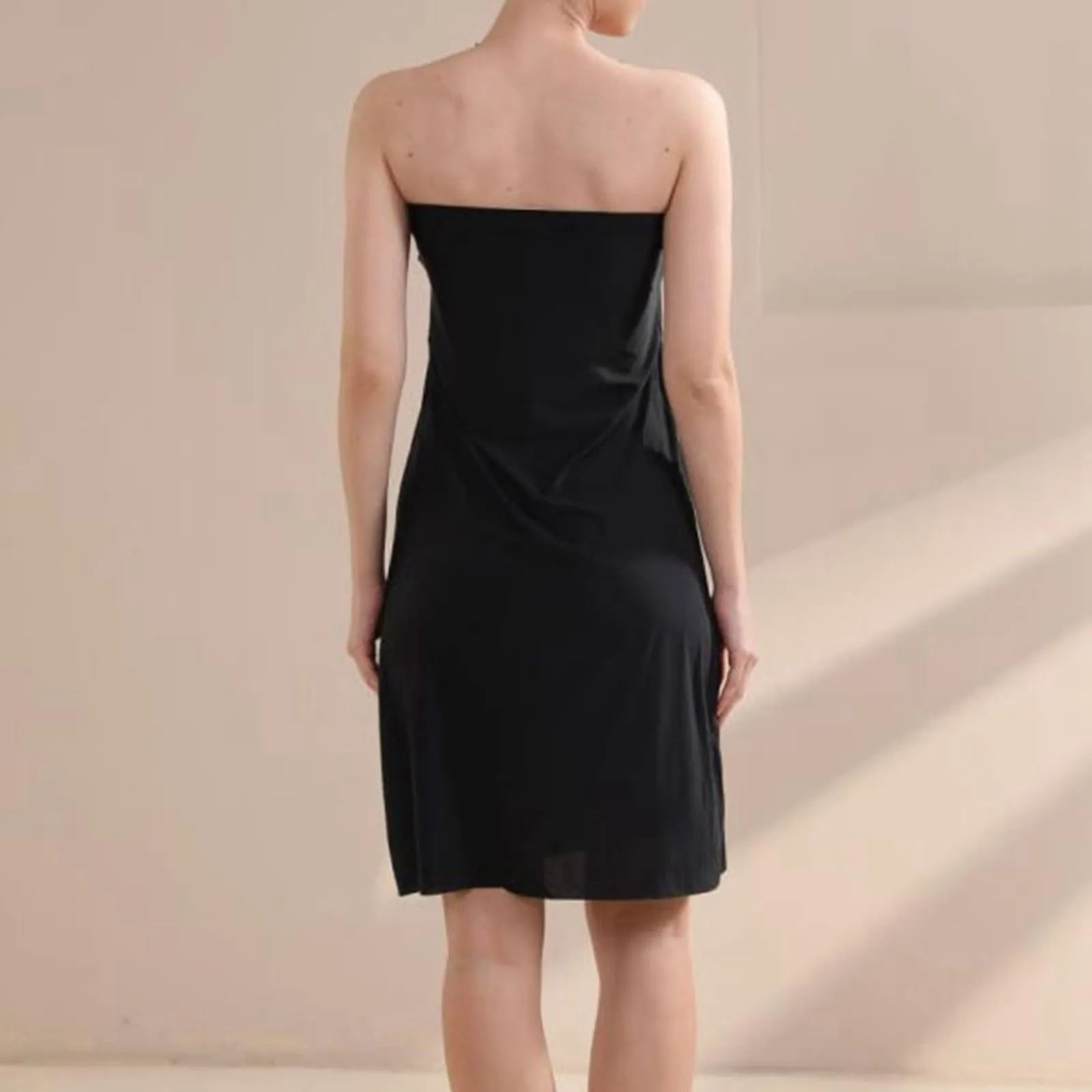 Sottogonna da donna, lunghezza al ginocchio, antistatica, liscia, morbida, elegante, classica, a matita, lunga, Nero , L - immagine 6