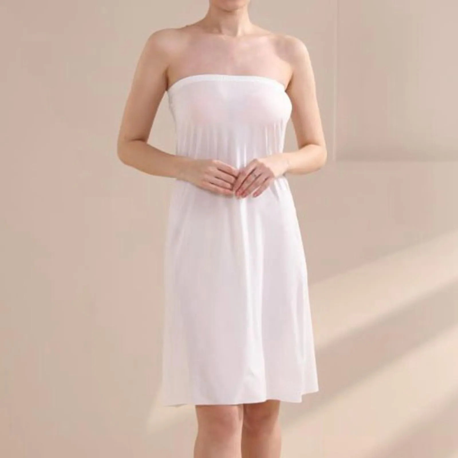 Sottoveste da donna, lunga, mezza gonna al ginocchio, petticoat antistatico, sottogonna liscia, morbida, elegante, classica, gonna a matita lunga, mezza gonna, bianco, M - immagine 3