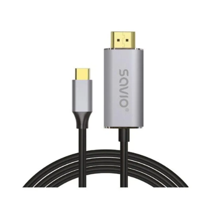 Cavo Savio CL-171 USB-C a HDMI 2.0 4K 2 m nero e argento HDCP 4K 120Hz - immagine 1