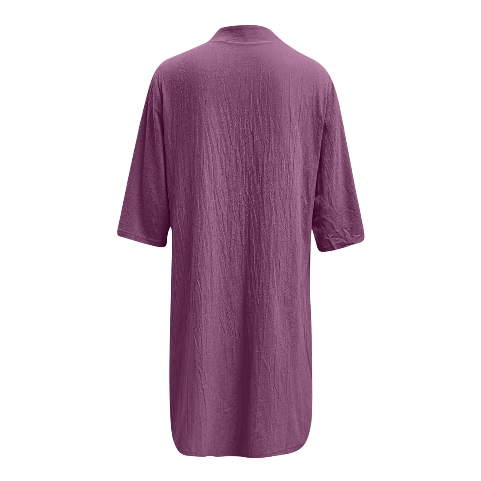 Abiti da donna UK elegante camicia midi abito con colletto risvolto e mezza manica bottone frontale stile casual abiti larghi abito estivo da donna, Viola, XXL - immagine 4