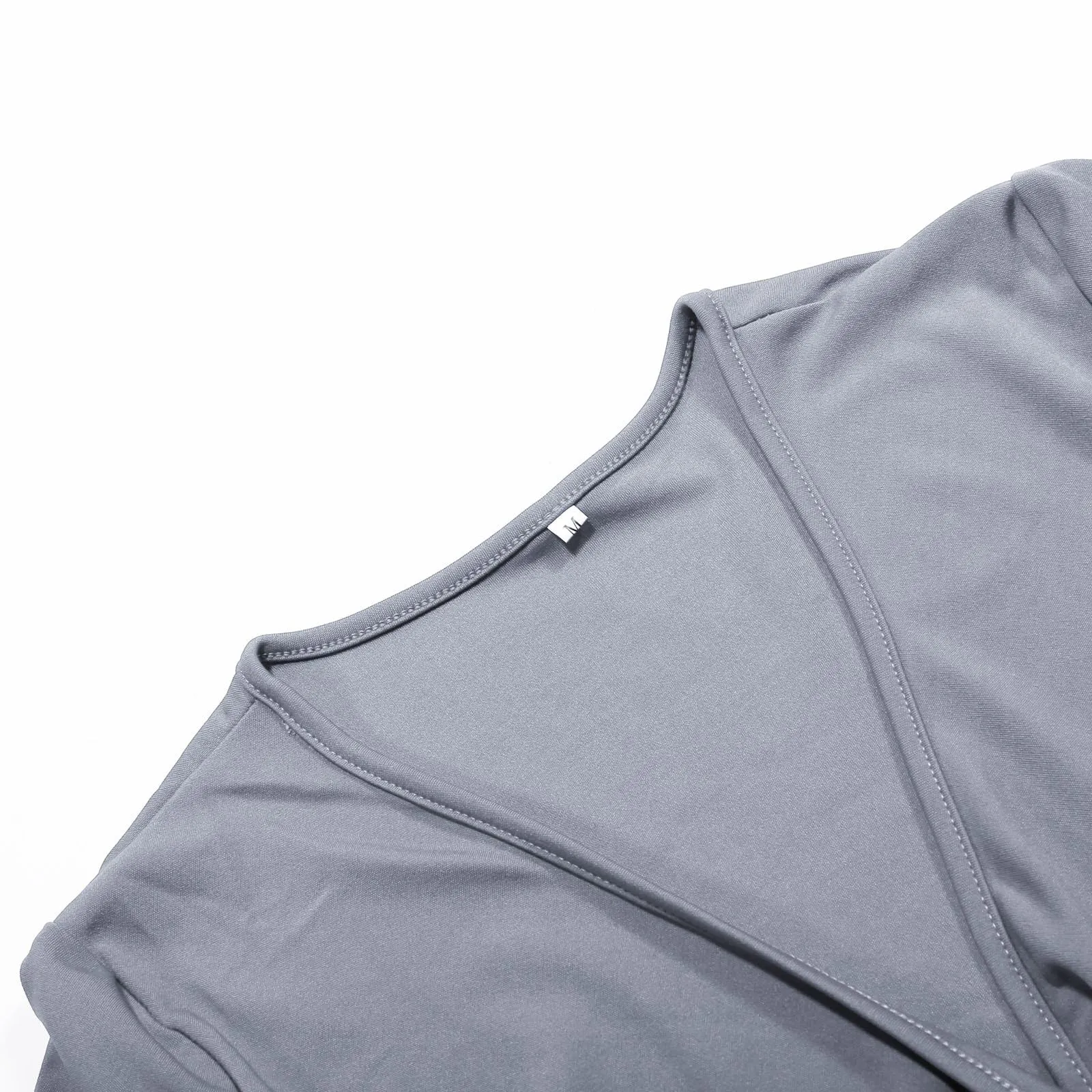 Abiti estivi da donna UK con scollo a V pieghettato abito casual vestibilità ampia manica corta spiaggia gonna lunga fluida abiti larghi abito estivo da donna, Grigio, M - immagine 7
