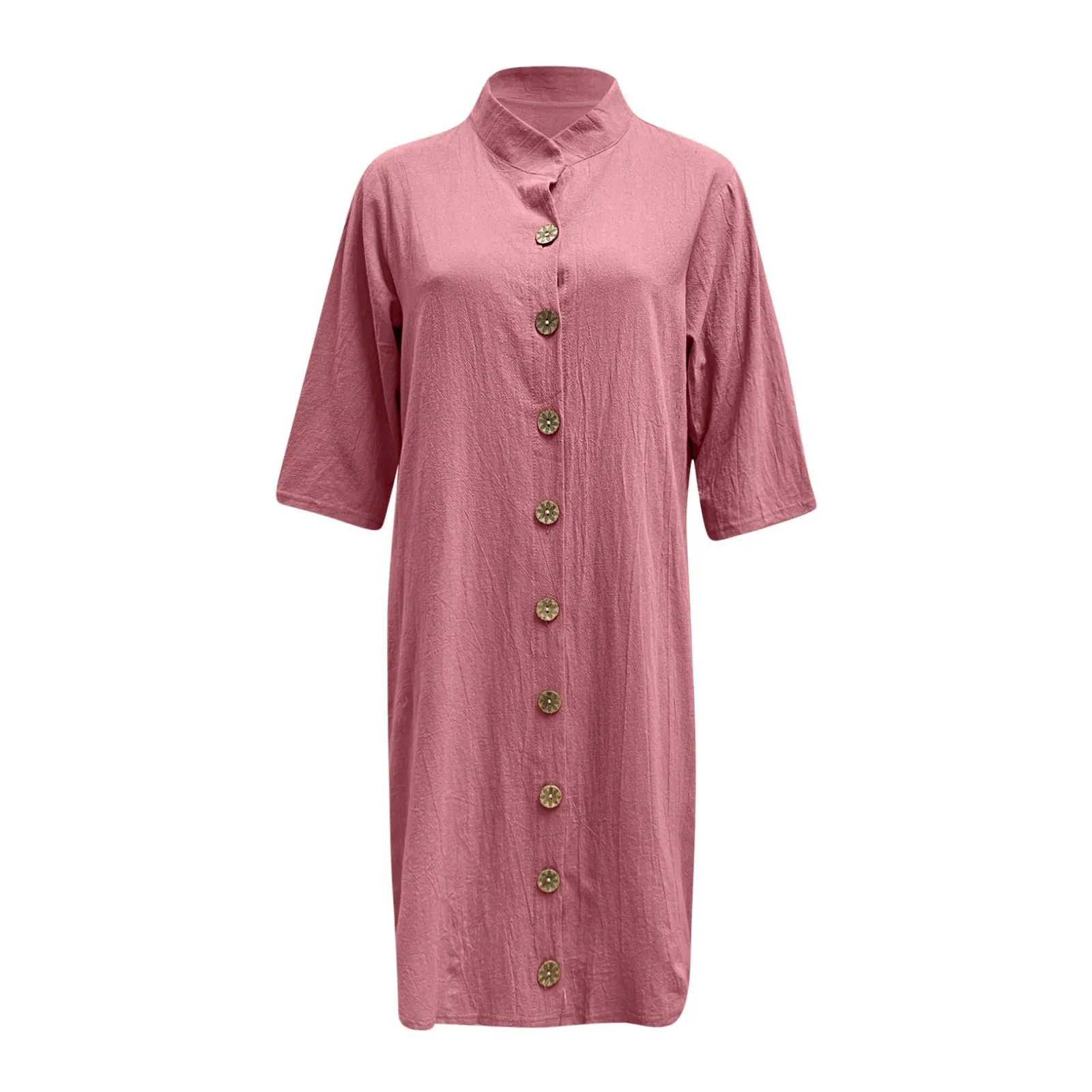 Abiti da donna UK elegante camicia midi abito con colletto risvolto e mezza manica bottone frontale stile casual abiti larghi abito estivo da donna, rosa, XL - immagine 3