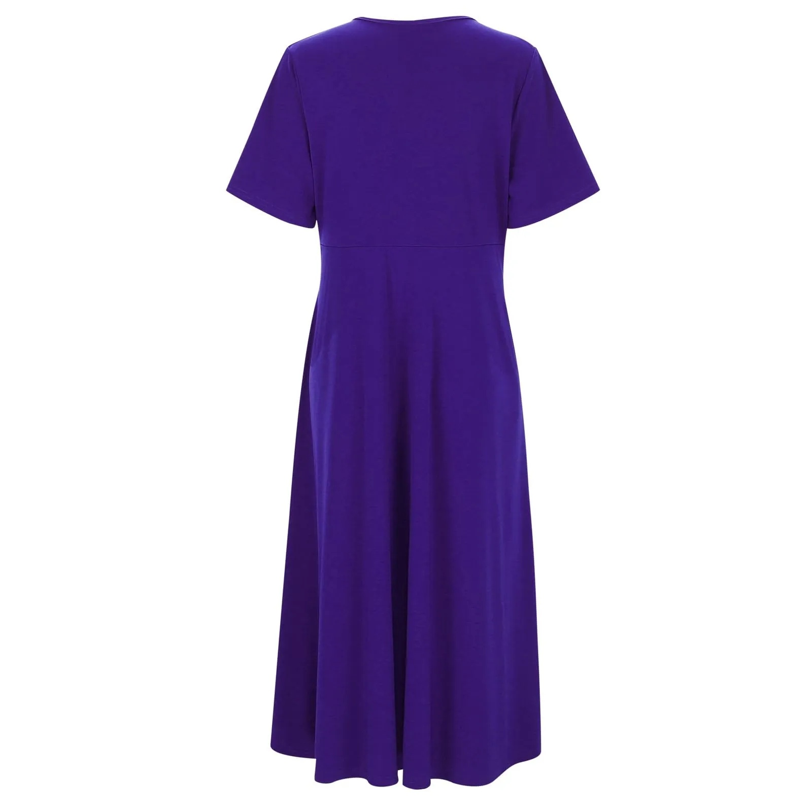 Abiti estivi da donna UK con scollo a V pieghettato abito casual vestibilità ampia manica corta spiaggia gonna lunga fluida abiti larghi abito estivo da donna, Viola, 3XL - immagine 4