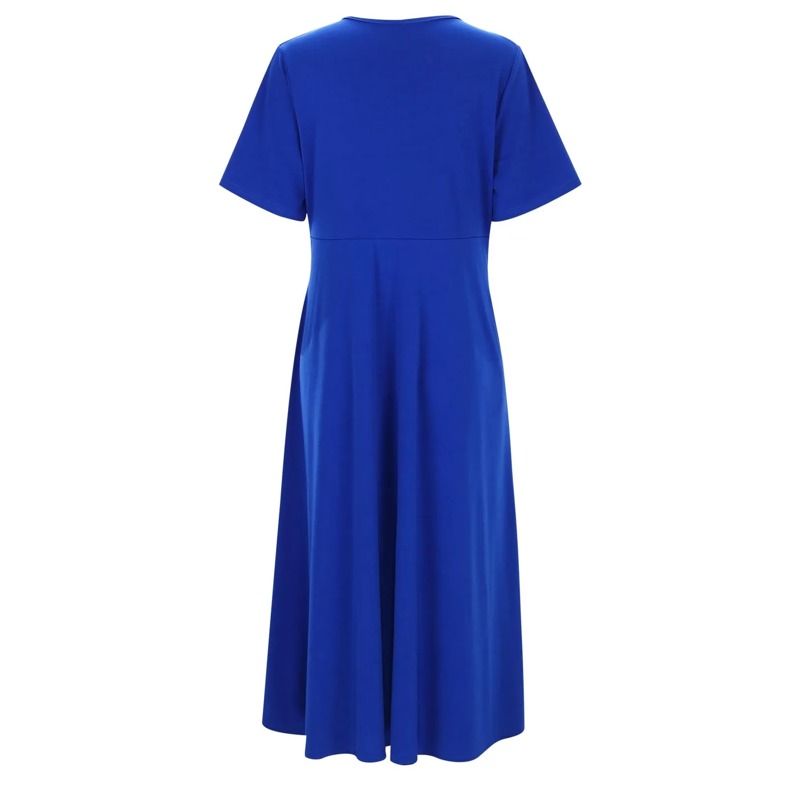 Abiti estivi da donna UK con scollo a V pieghettato abito casual vestibilità ampia manica corta spiaggia gonna lunga fluida abiti larghi abito estivo da donna, Blu, L - immagine 4