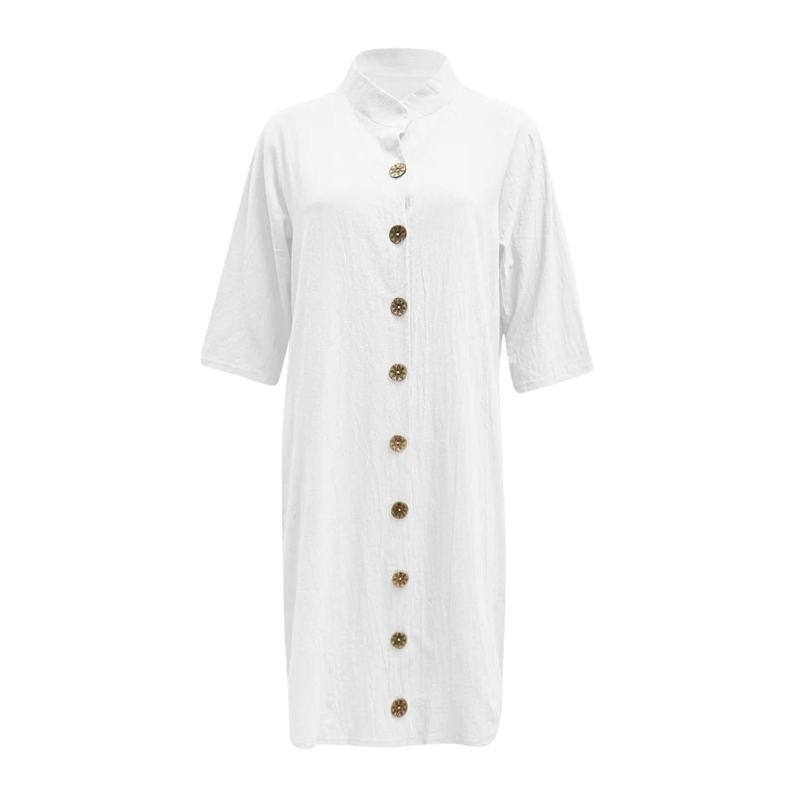 Abiti da donna UK elegante camicia midi abito con colletto risvolto e mezza manica bottone frontale stile casual abiti larghi abito estivo da donna, bianco, XL - immagine 3